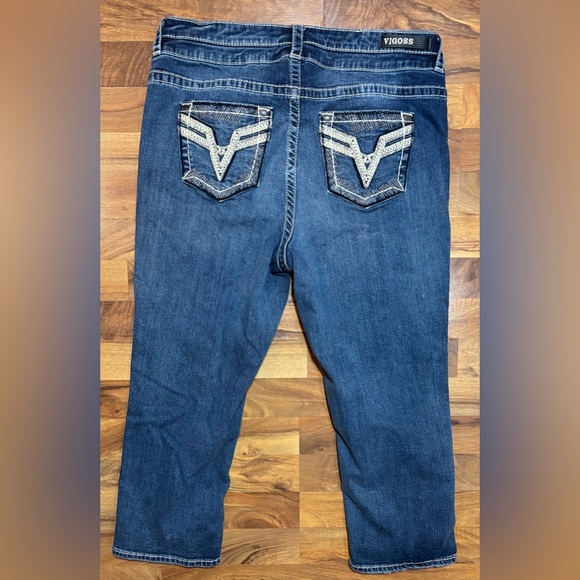 Vigoss Women’s Capri Jeans Size 14 Heritage Fit Dark Wash Embroidered Pockets - Picture 2 of 6